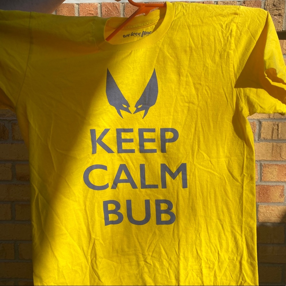 we love fine Marvel Wolverine “Keep Calm Bub” Short Sleeve Shirt S Yellow